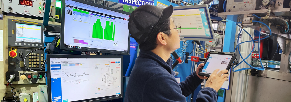 An operator working in front of a computer machine