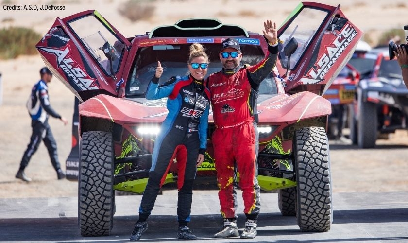 Jean Luc Ceccaldi and Delphine Delfino at the start of the Dakar Rallye